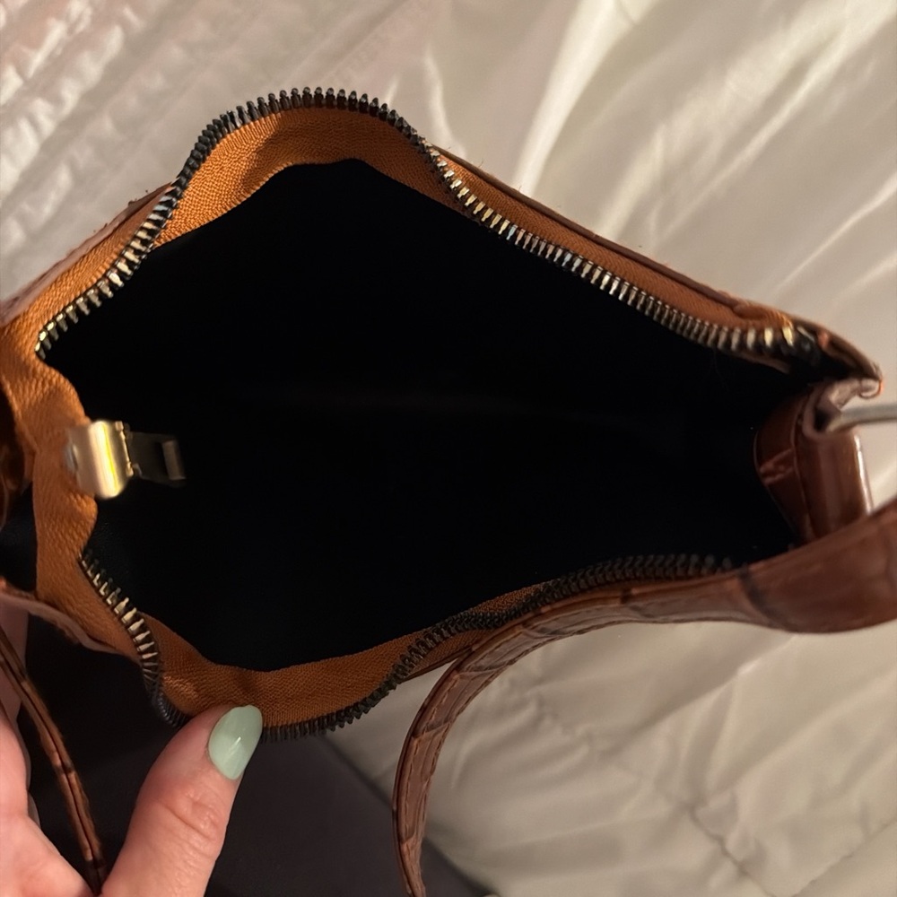 Brown Crocodile-Embossed Shoulder Bag - Picture 2 of 3
